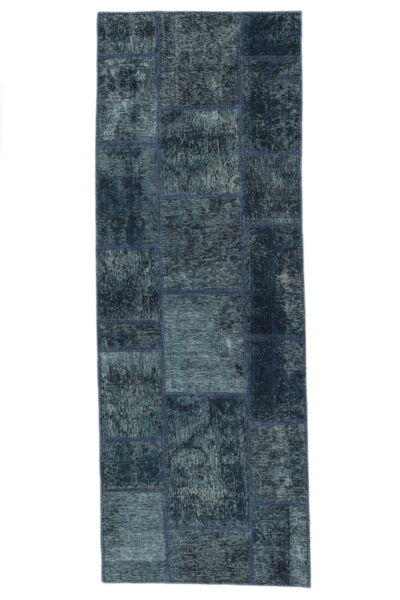 73X206 Tapete Patchwork Moderno Passadeira Preto/Azul Escuro (Lã, Pérsia/Irão) Carpetvista