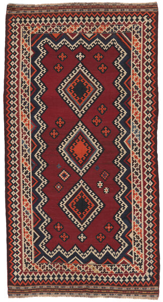 Koberec Perský Kelim Vintage 147X281 Běhoun Černá/Tmavě Červená (Vlna, Persie/Írán)