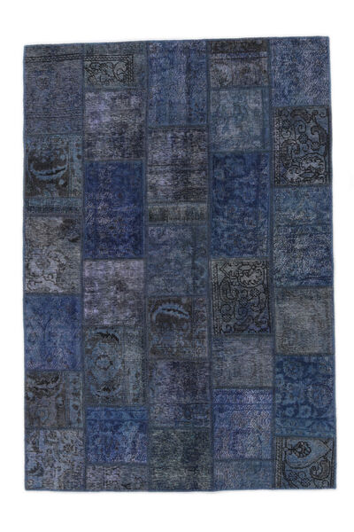 Tapete Patchwork 143X207 Preto/Azul Escuro (Lã, Pérsia/Irão)