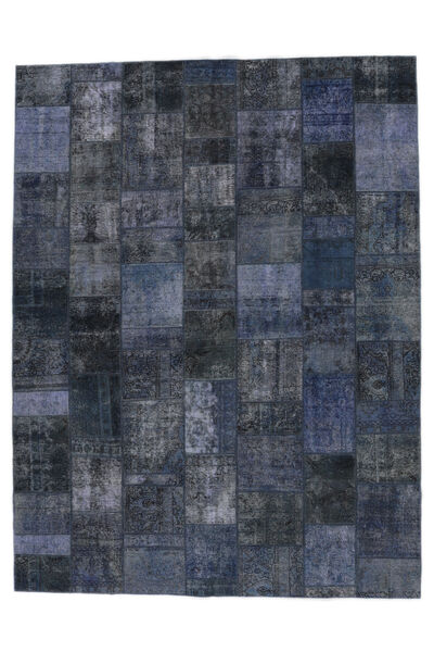 Tapete Patchwork 309X405 Preto/Azul Escuro Grande (Lã, Pérsia/Irão)