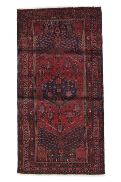 103X201 Hamadan Teppich Orientalischer Schwarz/Dunkelrot (Wolle, Persien/Iran) Carpetvista