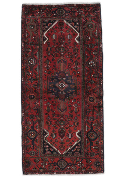100X209 Hamadan Rug Oriental Black/Dark Red (Wool, Persia/Iran) Carpetvista