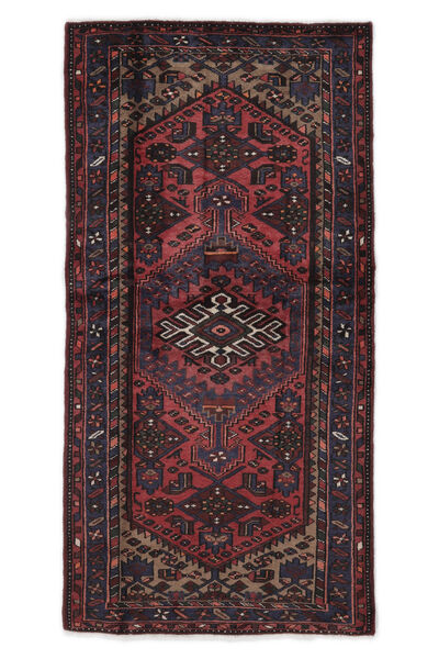 102X200 Hamadan Teppich Orientalischer Schwarz/Dunkelrot (Wolle, Persien/Iran) Carpetvista
