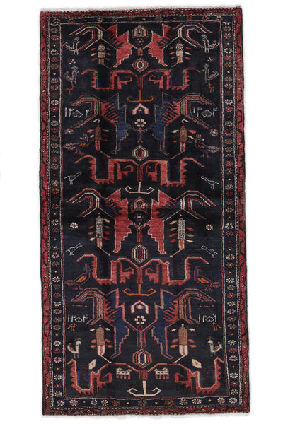 Hamadan Rug 104X205 Black/Dark Red Wool, Persia/Iran Carpetvista