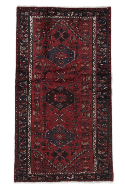 107X192 Hamadan Teppich Orientalischer Schwarz/Dunkelrot (Wolle, Persien/Iran) Carpetvista