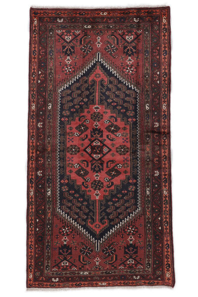 Alfombra Oriental Hamadan 104X203 Negro/Rojo Oscuro (Lana, Persia/Irán)