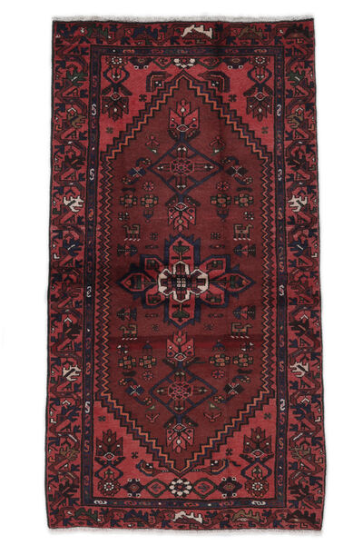 105X198 Hamadan Teppich Orientalischer Schwarz/Dunkelrot (Wolle, Persien/Iran) Carpetvista