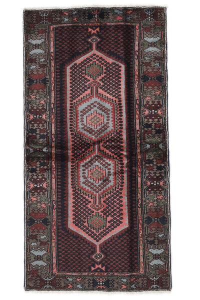 Alfombra Oriental Hamadan 98X191 Negro/Rojo Oscuro (Lana, Persia/Irán)