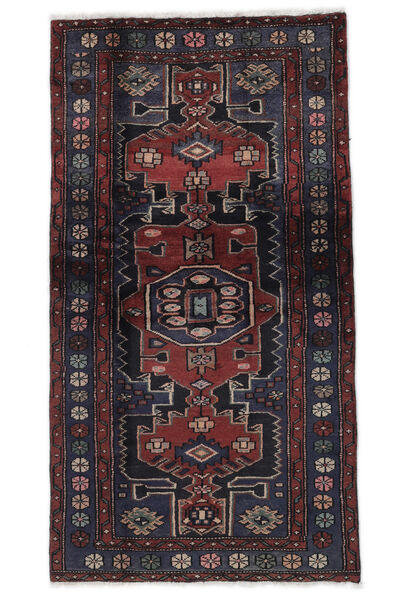 Tapete Oriental Hamadã 105X195 Preto/Vermelho Escuro (Lã, Pérsia/Irão)
