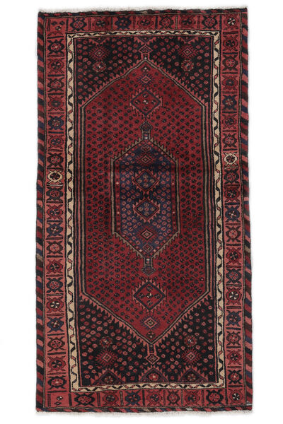 104X194 Hamadan Teppich Orientalischer Schwarz/Dunkelrot (Wolle, Persien/Iran) Carpetvista