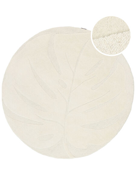  Shaggy Rug Wool Ø 250 Monstera Off White Round Large