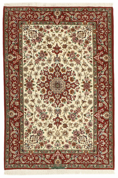 108X155 Tapis Ispahan Chaîne De Soie D'orient Marron/Rouge Foncé (Laine, Perse/Iran)