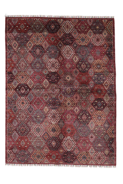 絨毯 Shabargan 175X239 ダークレッド/ブラック (ウール, アフガニスタン)