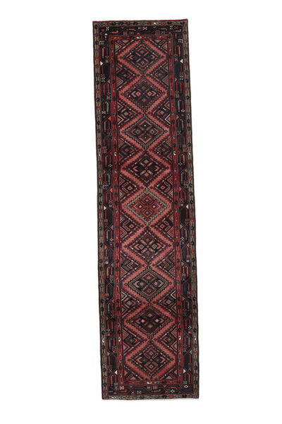 Tapis Hamadan 81X312 De Couloir Noir/Rouge Foncé (Laine, Perse/Iran