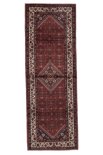  111X317 Hosseinabad Teppich Läufer Schwarz/Dunkelrot Persien/Iran Carpetvista
