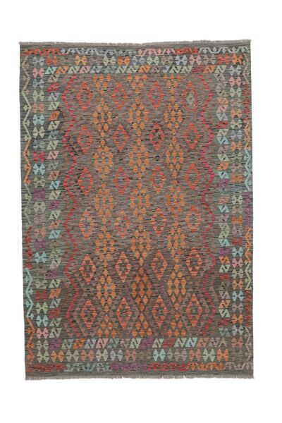 203X290 Tapis D'orient Kilim Afghan Old Style Marron/Noir (Laine, Afghanistan) Carpetvista