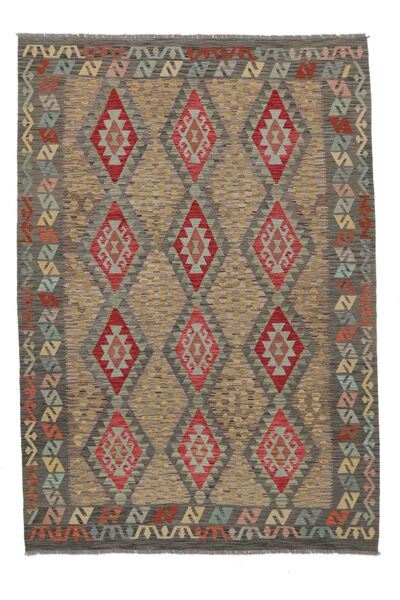 絨毯 オリエンタル キリム アフガン オールド スタイル 203X291 茶色/ブラック (ウール, アフガニスタン)