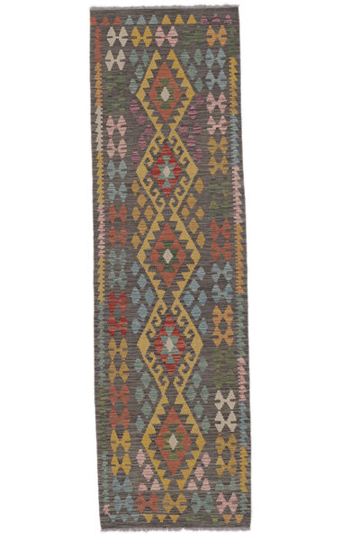  Orientalsk Kelim Afghan Old Style Teppe 81X285Løpere Svart/Brun (Ull, Afghanistan)