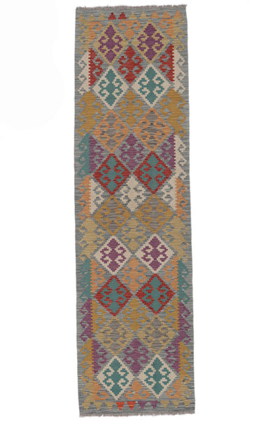  81X291 Kelim Afghan Old Stil Teppich Läufer Dunkelgrau/Braun Afghanistan Carpetvista