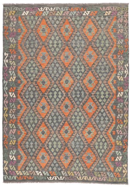 204X288 Tappeto Orientale Kilim Afghan Old Style Marrone/Giallo Scuro (Lana, Afghanistan) Carpetvista