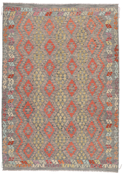 絨毯 キリム アフガン オールド スタイル 211X294 茶色/ダークグレー (ウール, アフガニスタン)