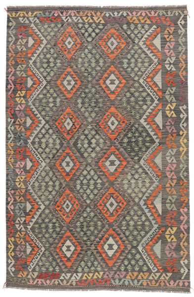 絨毯 キリム アフガン オールド スタイル 195X296 茶色/ブラック (ウール, アフガニスタン)