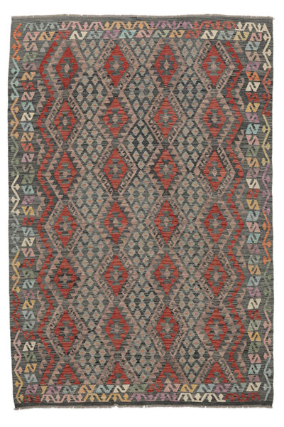 207X301 Kelim Afghan Old Style Teppe Orientalsk Brun/Svart (Ull, Afghanistan) Carpetvista