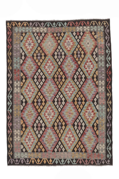 174X240 Kelim Afghan Old Style Tæppe Orientalsk Brun/Sort (Uld, Afghanistan) Carpetvista