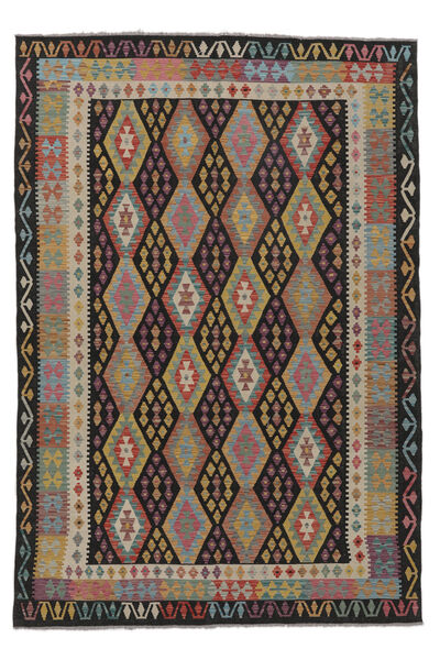 202X294 Kelim Afghan Old Style Vloerkleed Oosters Zwart/Bruin (Wol, Afghanistan) Carpetvista