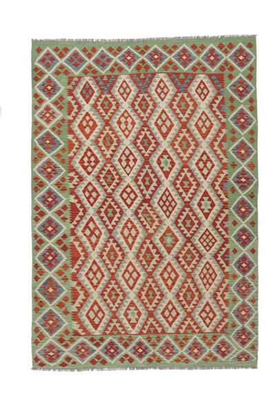 207X303 Tappeto Orientale Kilim Afghan Old Style Rosso Scuro/Verde Scuro (Lana, Afghanistan) Carpetvista