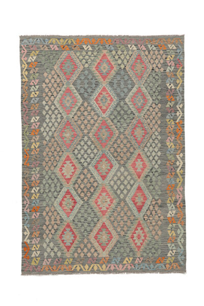  Orientalischer Kelim Afghan Old Stil Teppich 200X293 Dunkelgelb/Braun Wolle, Afghanistan Carpetvista
