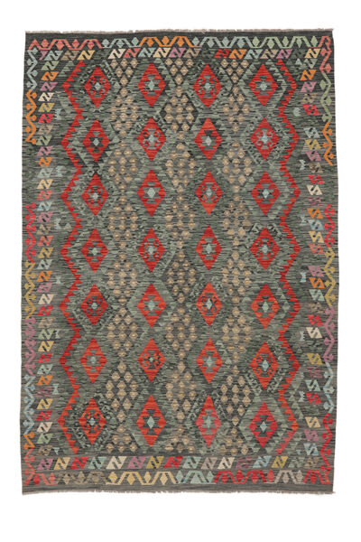  Kelim Afghan Old Style Tæppe 206X299 Sort/Mørkegrøn Carpetvista