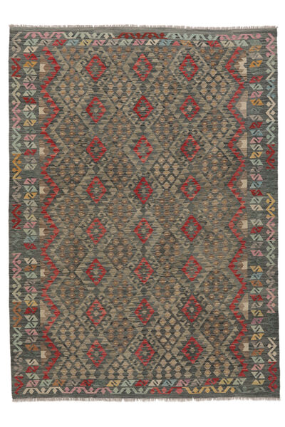 214X295 Tapis D'orient Kilim Afghan Old Style Marron/Noir (Laine, Afghanistan) Carpetvista