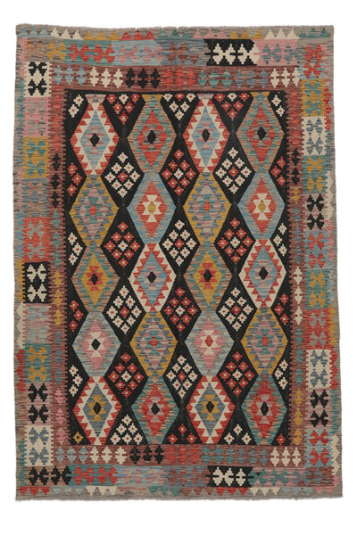 198X287 Tapis D'orient Kilim Afghan Old Style Marron/Noir (Laine, Afghanistan) Carpetvista