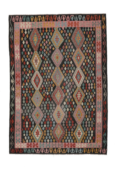 206X294 Kilim Afghan Old Style Rug Oriental Black/Brown (Wool, Afghanistan) Carpetvista