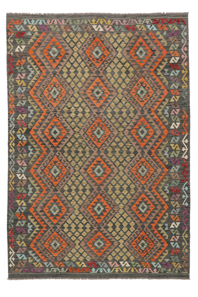 204X296 Kelim Afghan Old Style Matta Orientalisk Brun/Svart (Ull, Afghanistan) Carpetvista