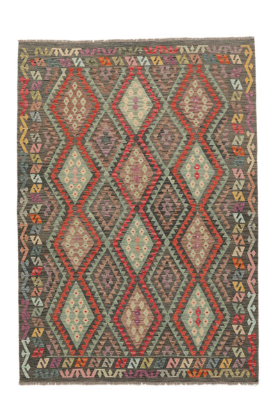  Orientalischer Kelim Afghan Old Stil Teppich 206X291 Braun/Schwarz Wolle, Afghanistan Carpetvista
