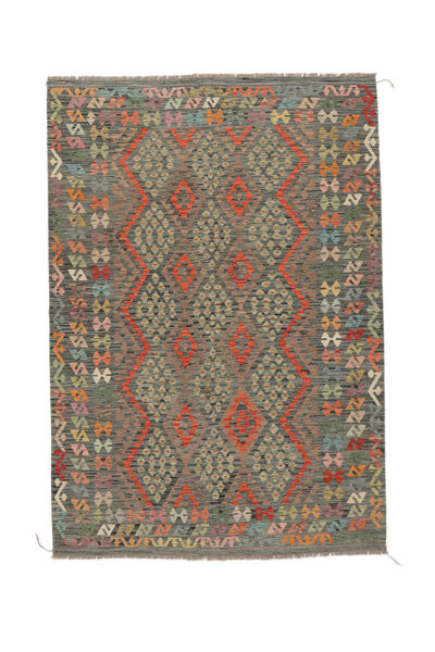  Kilim Afghan Old Style Rug 204X293 Brown/Dark Yellow Carpetvista