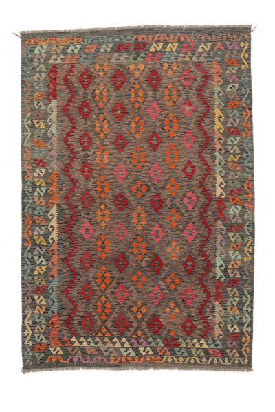 201X293 Kelim Afghan Old Stil Teppich Orientalischer Schwarz/Braun (Wolle, Afghanistan) Carpetvista