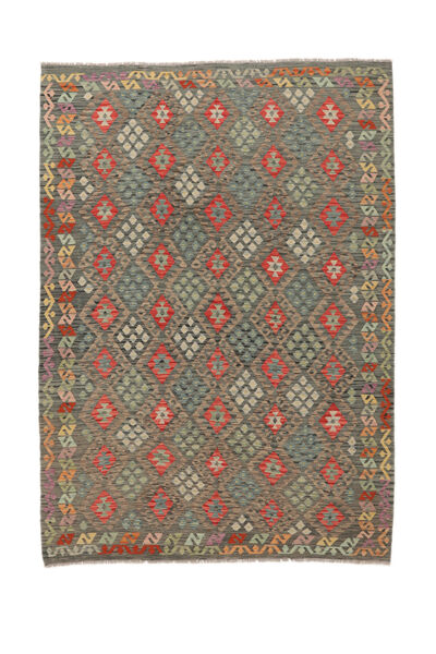  Oriental Kilim Afghan Old Style Rug 204X285 Brown/Dark Yellow Wool, Afghanistan Carpetvista