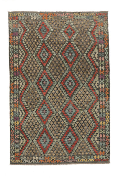 絨毯 キリム アフガン オールド スタイル 196X295 茶色/ブラック (ウール, アフガニスタン)