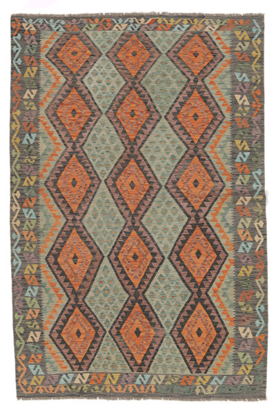 207X306 Tapis Kilim Afghan Old Style D'orient Marron/Vert Foncé (Laine, Afghanistan) Carpetvista