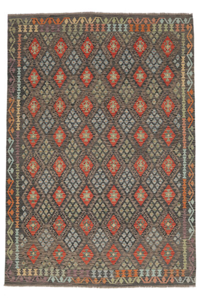 209X299 Kelim Afghan Old Stil Teppich Braun/Schwarz Afghanistan Carpetvista
