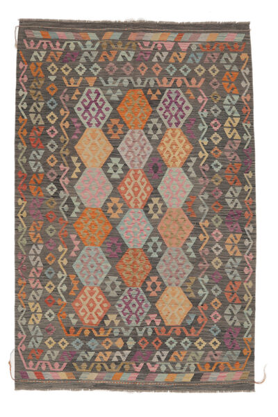195X298 Tapis D'orient Kilim Afghan Old Style Marron/Noir (Laine, Afghanistan) Carpetvista