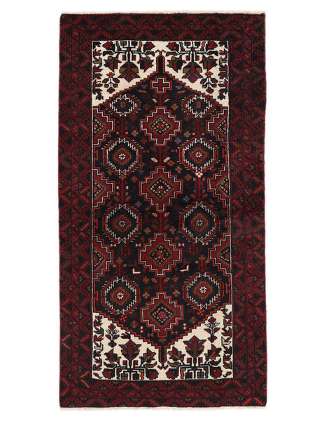  Persischer Belutsch Teppich 100X194 Schwarz/Dunkelrot (Wolle, Persien/Iran)