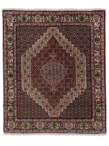  Senneh Fine Rug 124X148 Persian Wool Black/Dark Red Small Carpetvista