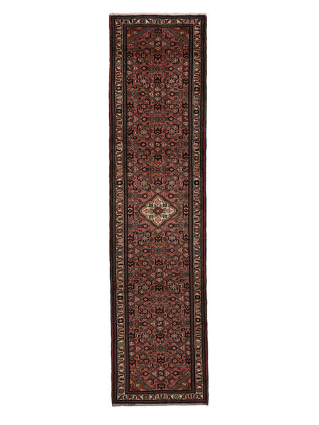 絨毯 ハマダン 80X327 廊下 カーペット ブラック/ダークレッド (ウール, ペルシャ/イラン)