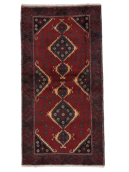 Tappeto Beluch 96X186 Nero/Rosso Scuro (Lana, Persia/Iran)