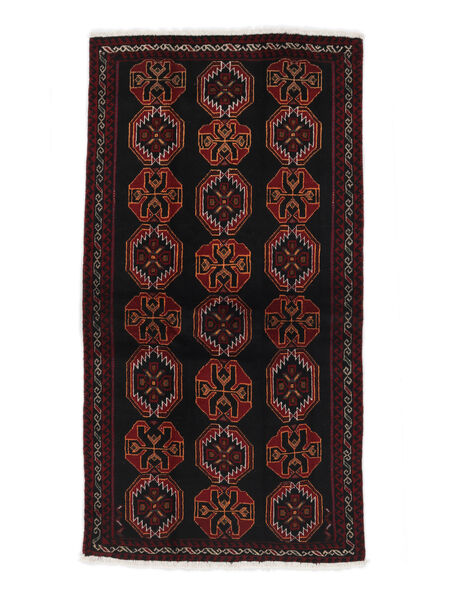 絨毯 バルーチ 98X182 ブラック/ダークレッド (ウール, ペルシャ/イラン)