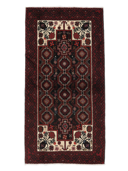 絨毯 バルーチ 100X191 ブラック/ダークレッド (ウール, ペルシャ/イラン)